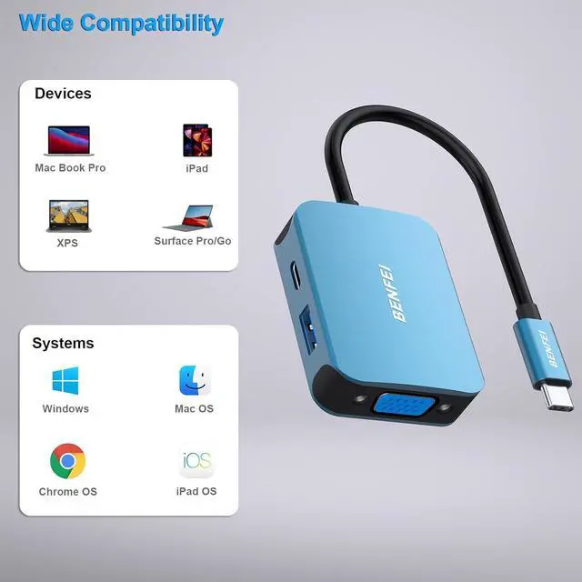 Alt view image 3 of 7 - USB C HUB 4in1 USB Type-C to HDMI VGA Adapter USB C to USB Adapter USB Type-C Power Delivery Compatible with iPhone 15 Pro/Max MacBook Pro/Air 2023 iPad Pro iMac S23 XPS 17