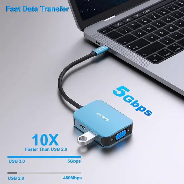 Alt view image 4 of 7 - USB C HUB 4in1 USB Type-C to HDMI VGA Adapter USB C to USB Adapter USB Type-C Power Delivery Compatible with iPhone 15 Pro/Max MacBook Pro/Air 2023 iPad Pro iMac S23 XPS 17