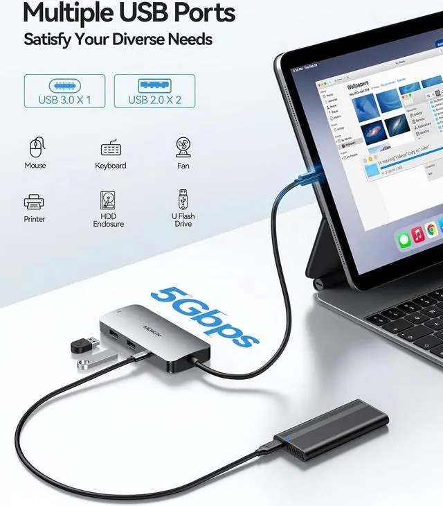 Alt view image 6 of 6 - USB C Docking Station Dual Monitor, 7 in 1 USBC to Dual HDMI Adapter, USB C Hub with 2 HDMI, VGA, 100W PD, 3 USB, Multiport Adapter for Dell HP Lenovo Surface MacBook Laptop