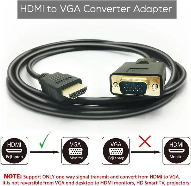 Alt view image 3 of 7 - HDMI to VGA Cable 1080P HDMI Male to VGA Male M/M Video Converter Cord VGA Adapter Compatible w/HDMI Desktop Laptop DVD to 15 Pin D-SUB VGA HDTV Monitor Projector - 6Feet