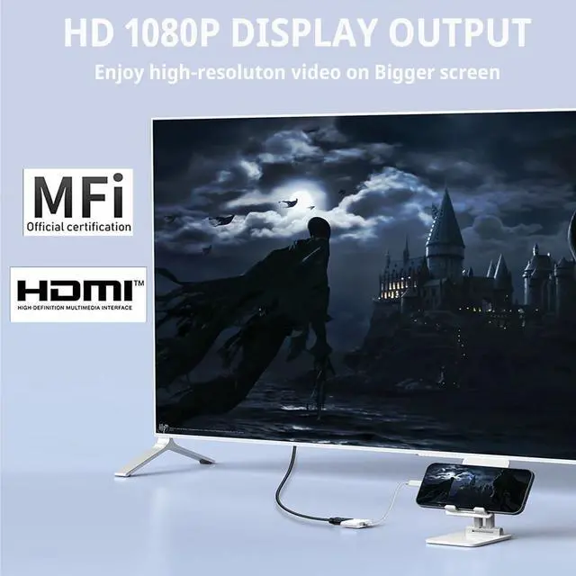 Alt view image 4 of 7 - [Apple MFi Certified] Lightning to HDMI Adapter No Power Needed 1080P Video & Audio Sync Screen Converter with Lightning Charging Port iPhone to HDMI Adapter Compatible with iOS