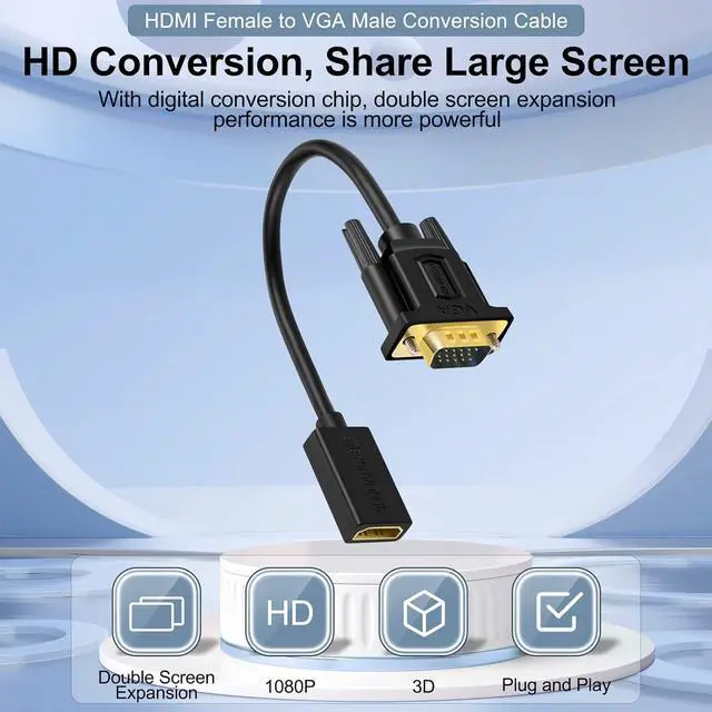 Alt view image 3 of 7 - HDMI to VGA HDMI to VGA Adapter (Female to Male) Compatible with Monitor PC Xbox TV Stick Raspberry Pi  Computer Laptop (6 Inch)