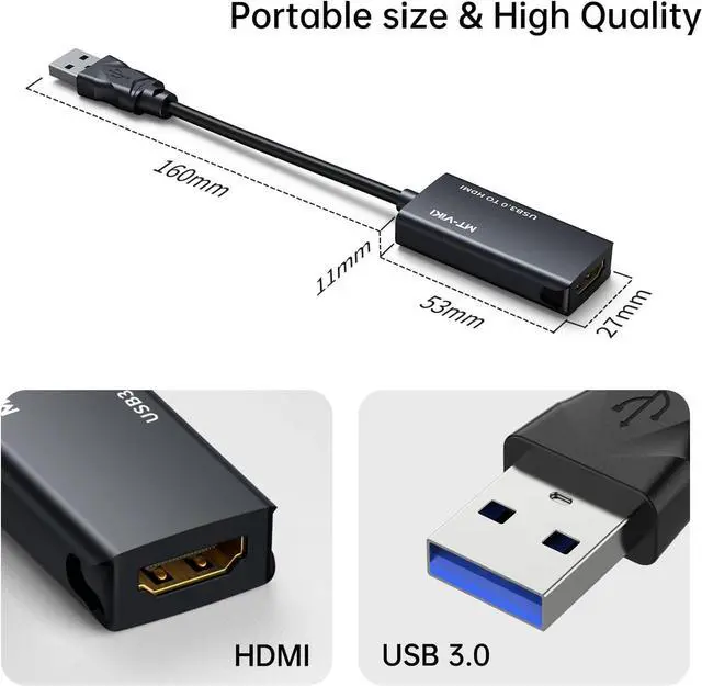 Alt view image 5 of 6 - USB 3.0 to HDMI Adapter USB 3.0 to HDMI Male to Female Adapter 1080P Compatible with Mac OS Windows 10/8.1/8/7 (Uni-Directional) 1 Pack