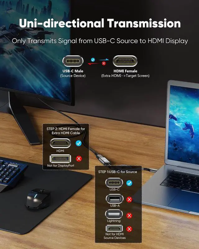 Alt view image 4 of 7 - USB C to HDMI Adapter 2 Pack for Home Office (4K@60Hz) for Laptop
