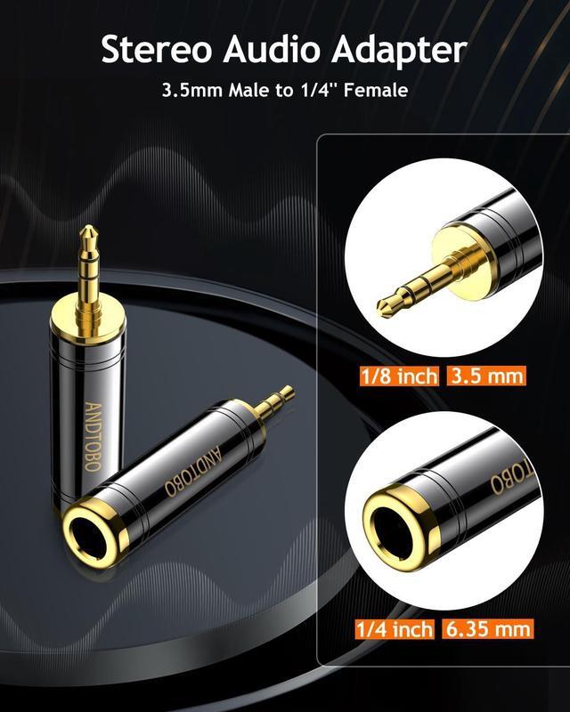 Alt view image 2 of 7 - 1/4 to 3.5 mm Stereo Pure Copper Headphone Adapter 3.5 mm(1/8) Plug Male to 6.35 mm (1/4) Jack Female Stereo Adapter for Headphone Amp Adapter Black 2-Pack