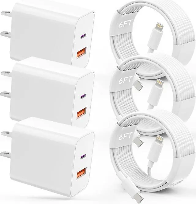 Main image of USB C Charger iPhone Charger Fast Charging 3Pack 20W PD+QC3.0 USB A Dual Port Wall Charger Block with 6FT USB C to Lightning Cable Compatible with iPhone 14 Pro Max/13Pro/12/11/XS/XR/X