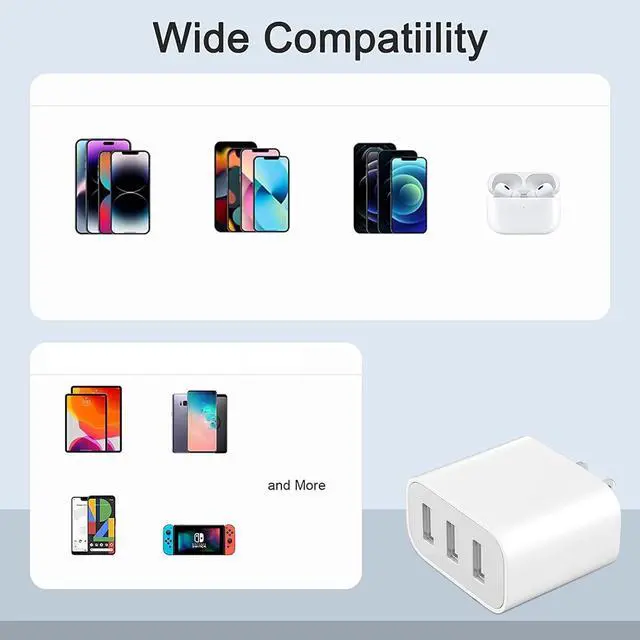 Alt view image 7 of 7 - USB Wall Charger, 3 Pack 3-Port USB Charger Block Wall Adapter USB Charging Cube Brick Compatible with iPhone 8/7/6 Plus/X, iPad, Samsung Galaxy S5 S6 S7 Edge, LG, Android and More