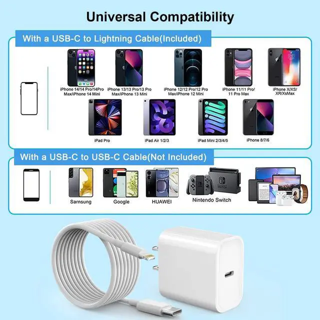 Alt view image 3 of 7 - Fast iPhone Charger Quick 10Foot USBC Wall Charger Phone Charger 2Pack 20W PD USB C Fast Charger Block + 10FT Lightning Fast Charging Cable for iPhone 14/Pro/Pro Max/Plus/13/12/11/XS/XR/X/SE2022/iPad