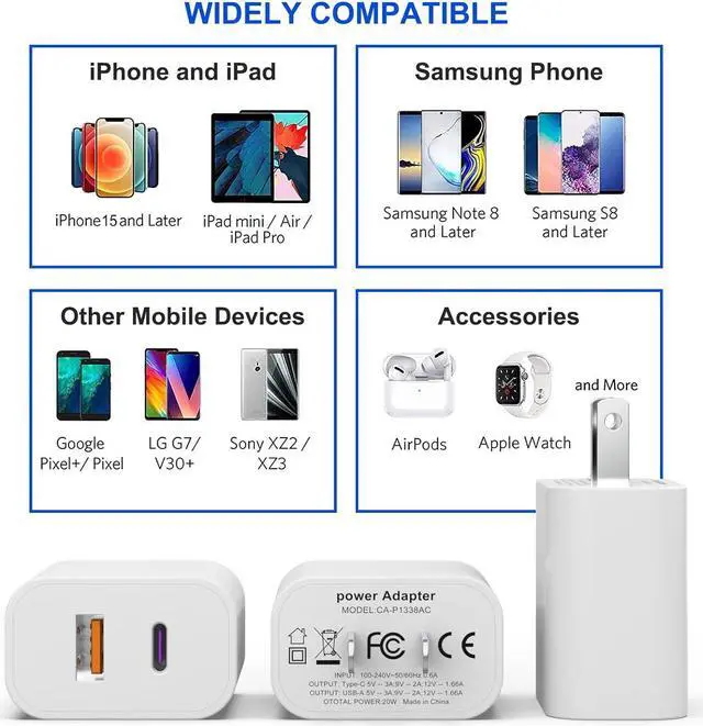 Alt view image 5 of 7 - 3 Pack i Phone 16 15 14 13 USB C Charger Block 20W Dual Port QC + PD 3.0 Power Adapter Wall Charger Double Fast Plug Charging Brick for i Phone 15/15 Pro/14/13/12/X  Galaxy - White