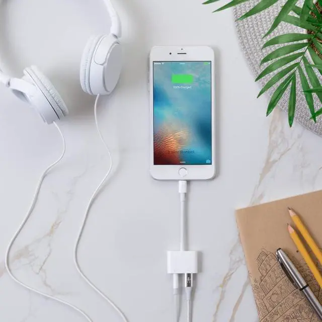 Alt view image 3 of 7 - RockStar Lightning Audio Cable and Charger for iPhone 14 13 12 11 10 - White