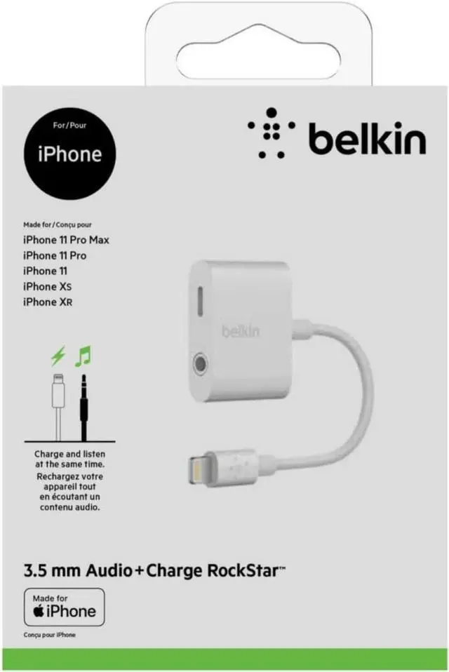 Alt view image 5 of 7 - RockStar Lightning Audio Cable and Charger for iPhone 14 13 12 11 10 - White