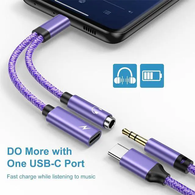 Alt view image 6 of 7 - USB C to 3.5mm Audio Headphone & Android Phone Charger Adapter, 2-in-1 Type C to Aux Earphone Jack Dongle Cable & 60W Fast Charging for Samsung Galaxy A54 A14 A34 S24 S23 Ultra S22 S21 fe S20 A13 A53