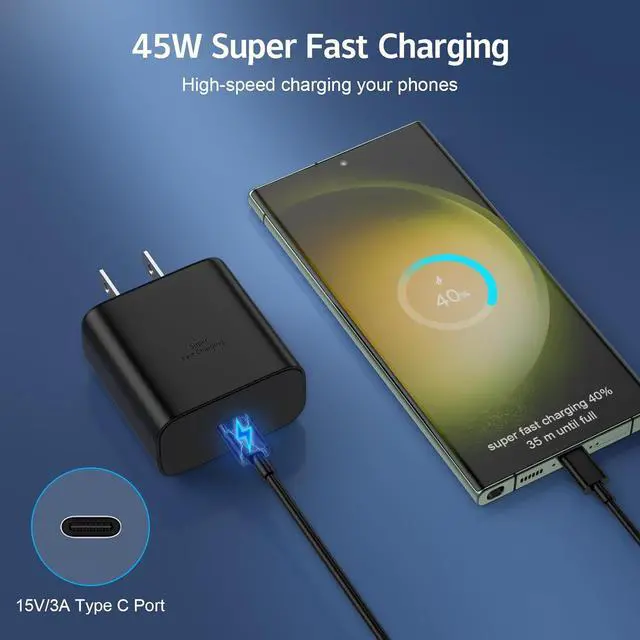 Alt view image 7 of 7 - 45W Samsung Charger USB-C Super Fast Charger with 6FT Type C Charging Cable Cord Charger for Samsung Galaxy S24 Ultra/S24/S24+/S23 Ultra/S23/S23+/S22 Ultra/S22+/S21,Z Fold 5/Z Fild 5,Galaxy Tab,2Pack
