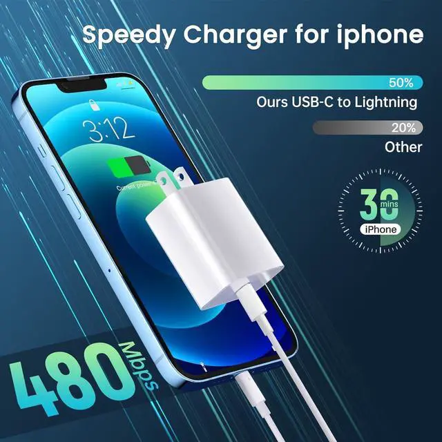 Alt view image 4 of 7 - USB C Charger Phone Charger Fast Charging 3Pack 20W Type C Wall Charger Block with 6FT Long USB C to Lightning Cable Compatible for iPhone 14Pro/13 Pro/12/12 Pro Max/11/XS Max/XS/XR/X/8