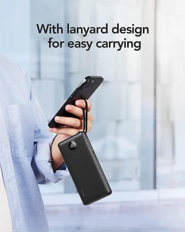 Alt view image 7 of 7 - VRURC Portable Charger with Built in Cables, 10000mAh Slim USB C Power Bank,5 Output 2 Input LED Display External Battery Pack Phone Charger Compatible with iPhone,Samsung,Android-Black(1 Pack)