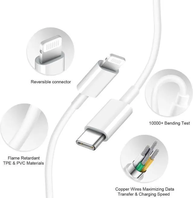 Alt view image 3 of 7 - iPad Charger iPhone Charger [2-Pack] 12W USB Wall Charger Foldable Travel Plug Block with 6FT USB Flat Ribbon Cable Compatible with iPad iPhone, iPad, Airpod