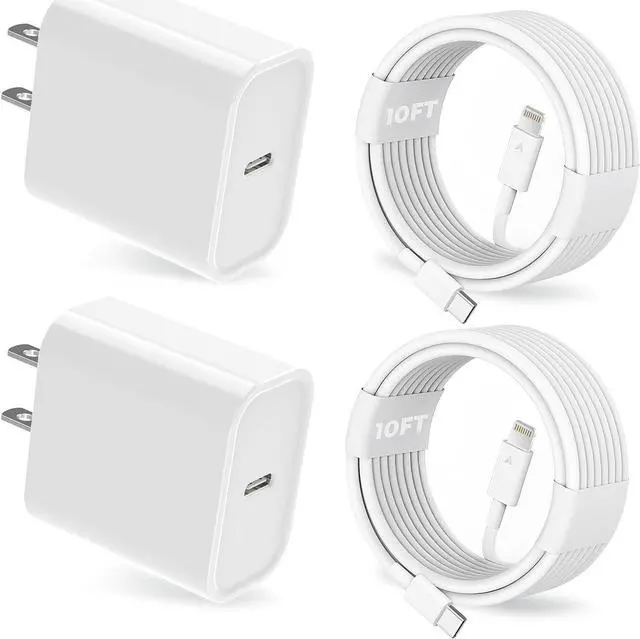 Main image of 25W iPhone Charger, 2 Pack 25W PD USB C Wall Fast Charger Adapter with 2 Pack 10FT Long Type C to Lightning Cable Compatible with iPhone 14 13 12 11 Pro Max XR XS X,iPad