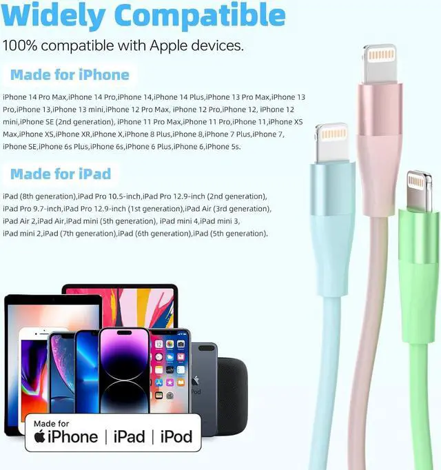 Alt view image 7 of 7 - iPhone Charger 3Pack 10 FT  MFi Certified Lightning Cable Fast Charging iPhone Charger Cord Compatible with iPhone 14 13 12 11 Pro Max XR XS X 8 7 6 Plus SE iPad and More