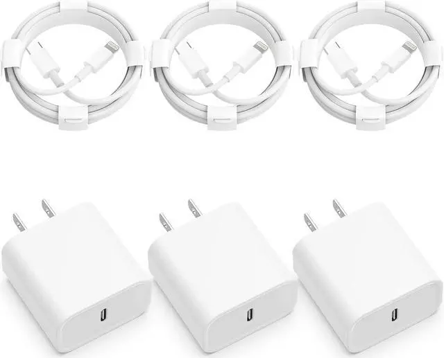 Main image of Fast Charging 3 Pack 20W PD USB C Wall Charger and 6FT Cable for iPhone 14Pro/13 Pro/12/11 Pro Max/XR/X/8 - MFi Certified