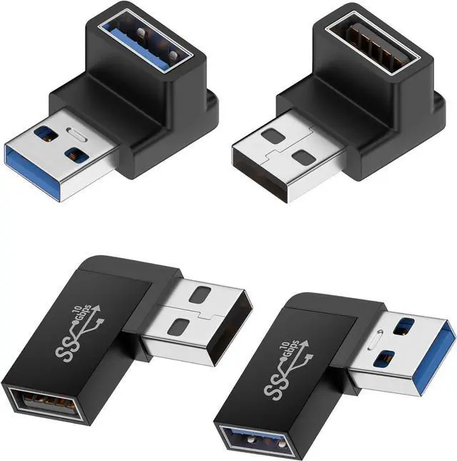 Main image of 90 Degree USB 3.0 Male to Female Adapter (4 Pack) Up and Down & Left and Right Angle USB A Extender Connector for PC Laptop Hard Drive Keyboard USB A Charger Power Bank