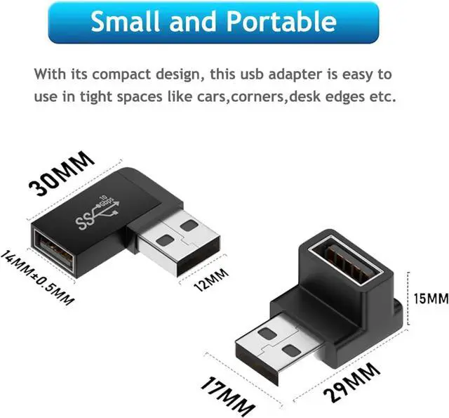 Alt view image 7 of 7 - 90 Degree USB 3.0 Male to Female Adapter (4 Pack) Up and Down & Left and Right Angle USB A Extender Connector for PC Laptop Hard Drive Keyboard USB A Charger Power Bank