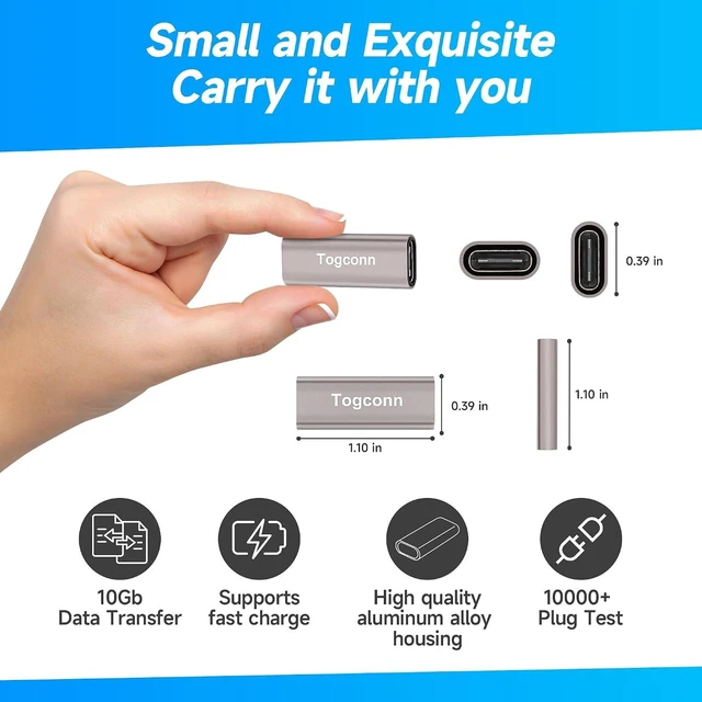 Alt view image 2 of 5 - USB C 3.1 Coupler 2Pack USB 3.1 Type-C Female to Female Extension Adapter Connector Supports 4K@60Hz Video 10Gbps Data Transfer and Fast Charging Compatible with Thunderbolt 4/3 iPhone 15/16 Series