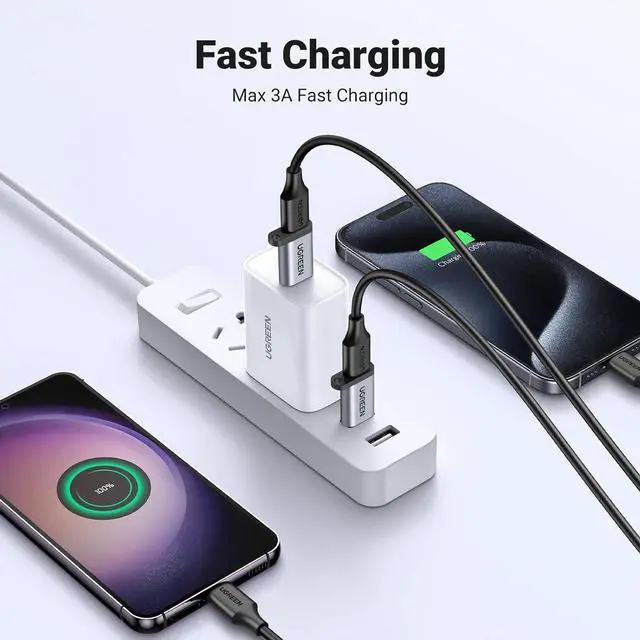 Alt view image 2 of 7 - 10Gbps USB C Female to USB Male Adapter Type C to USB A Charger Cable Converter Compatible with  Watch iPhone 15 14 13 AirPods 3 MacBook  Galaxy Google Pixel etc Gray