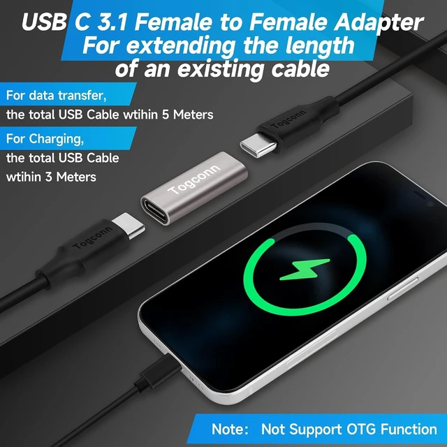 Alt view image 4 of 5 - USB C 3.1 Coupler 2Pack USB 3.1 Type-C Female to Female Extension Adapter Connector Supports 4K@60Hz Video 10Gbps Data Transfer and Fast Charging Compatible with Thunderbolt 4/3 iPhone 15/16 Series