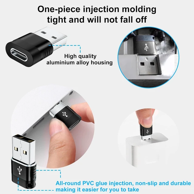 Alt view image 6 of 7 - USB Type C Adapter 4 Pack USBC to USB Adapter Type C Adapter USBC Male Female Data Sync Charging Cable Converter for iPhone 15 MacBook Pro iPad Car Play Black