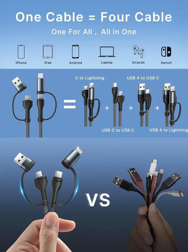 Alt view image 2 of 7 - 4 in 1 Charging Cable USB C Lightning Adapter USB C to USB C 60W PD [Fast Charging & Data Sync] 4 in 1 Multi Charger for iPhone 16 15 14 13 12 MacBook Pro 2023 iPad Mini 6/Pro  Galaxy S22 S21