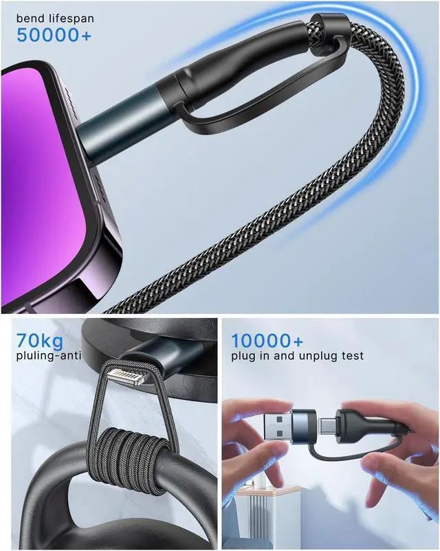 Alt view image 6 of 7 - 4 in 1 Charging Cable USB C Lightning Adapter USB C to USB C 60W PD [Fast Charging & Data Sync] 4 in 1 Multi Charger for iPhone 16 15 14 13 12 MacBook Pro 2023 iPad Mini 6/Pro  Galaxy S22 S21