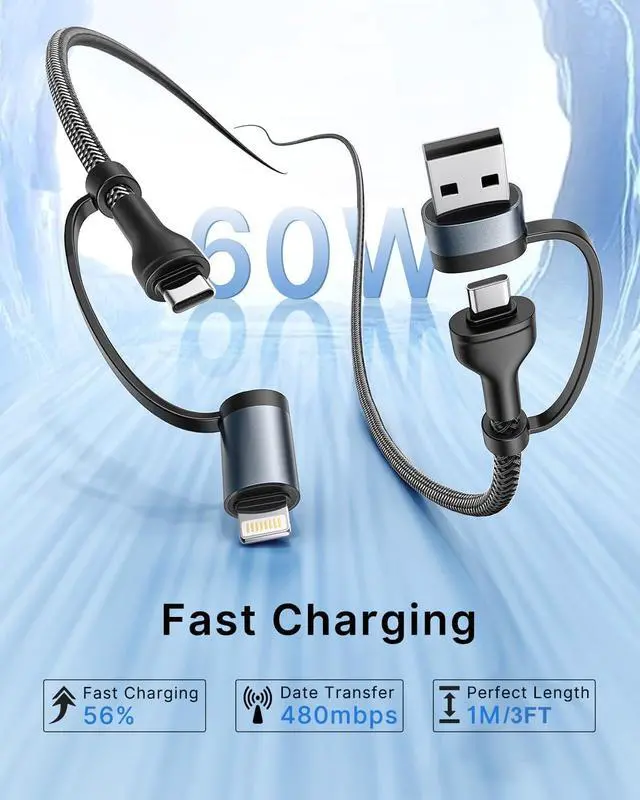 Alt view image 7 of 7 - 4 in 1 Charging Cable USB C Lightning Adapter USB C to USB C 60W PD [Fast Charging & Data Sync] 4 in 1 Multi Charger for iPhone 16 15 14 13 12 MacBook Pro 2023 iPad Mini 6/Pro  Galaxy S22 S21