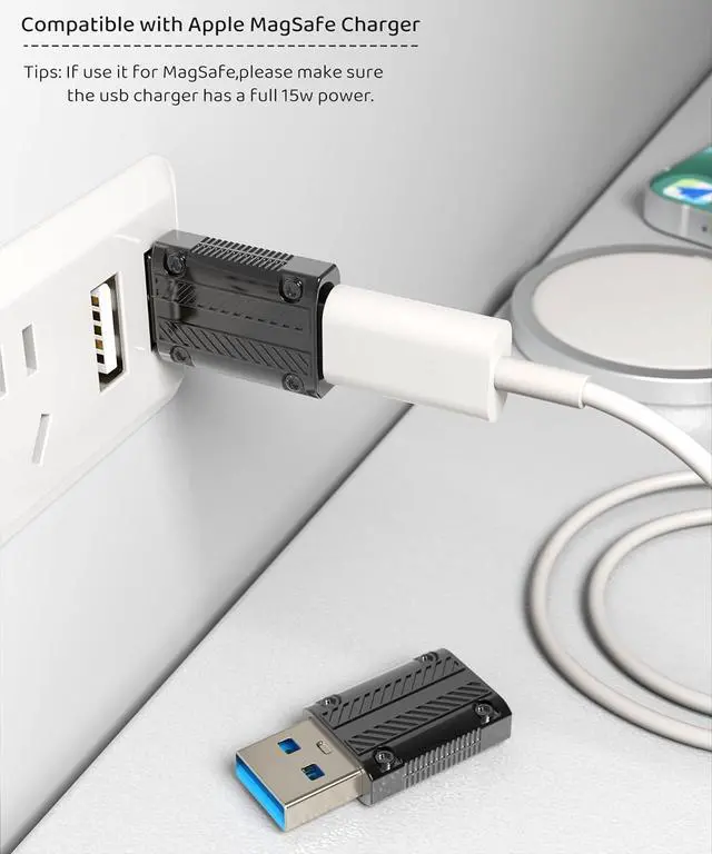 Alt view image 5 of 6 - USB to USB-C Adapter Pack-2 USB Type C Female to A Male Converter for Travel Compatible with Apple MagSafe Apple Watch Series 9 8 7 Ultra SE iPhone 15 14 13 12 iPad Airpods CarPlay