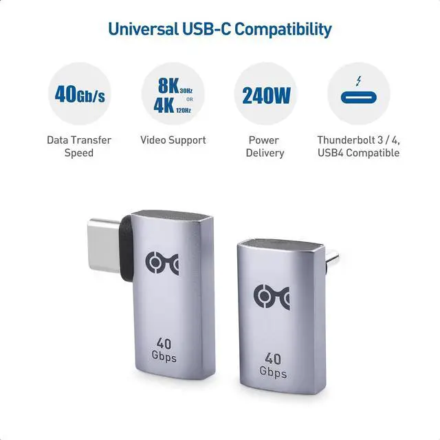 Alt view image 4 of 7 - Combo-Pack 40Gbps Right Angle USB-C Adapter Kit Up to [4K@240Hz Video 240W Charging 40Gbps Data Transfer] 90 Degree USB C Adapter Compatible with Thunderbolt 4 iPhone 16 Steam Deck