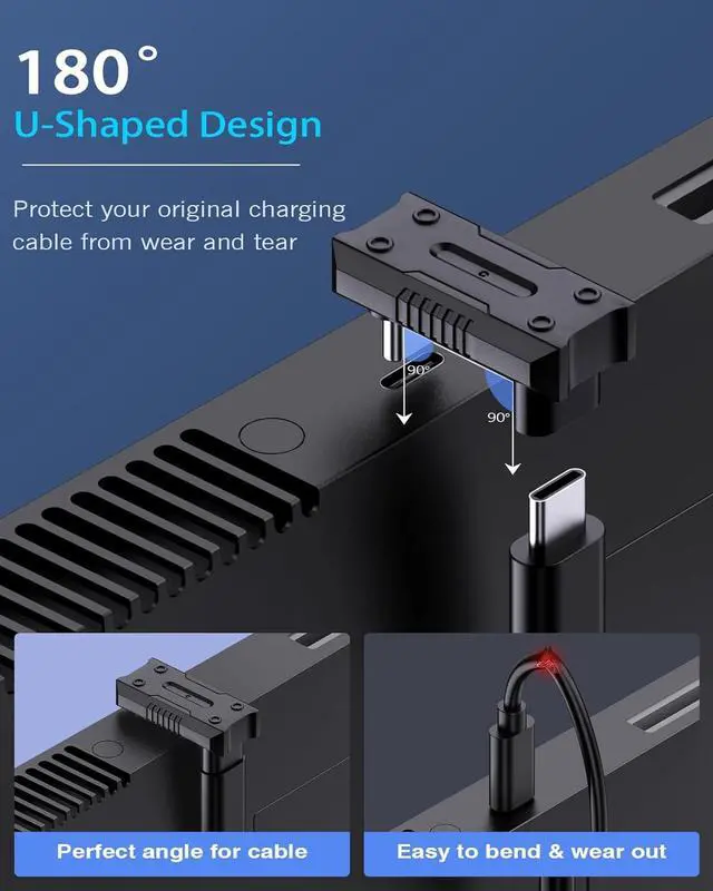 Alt view image 2 of 7 - 180 Degree USB C Adapter with 13.5mm Wider Gap U Shape USB-C Male to USB-C Female Connector with PD 240W/20 Gbps/8K USB C 180 Angle Adapter for ROG Ally/Steam Deck/Legion Go/Laptop/Tablet/Phone
