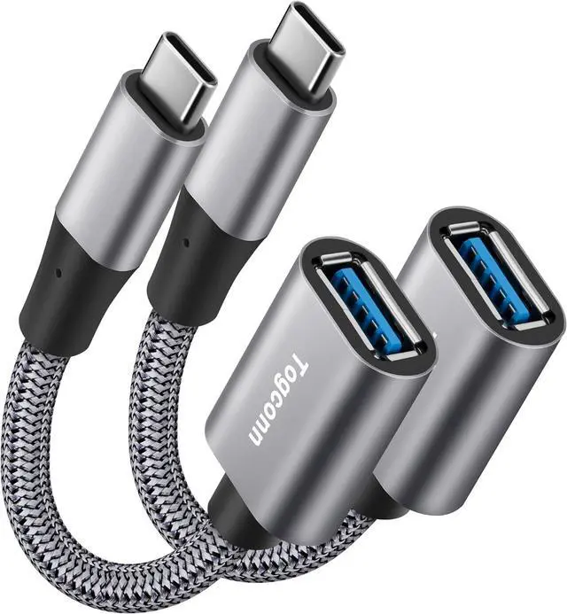 Main image of USB-C to USB 3.1 Adapter2 Pack Nylon Braided Type-C OTG Cable USB C Male to USB A 3.0 Female Connector for iPhone 15iPhone 15 ProMax  S23 Ultra MacBook Pro MacBook Air/Mini Google Pixel