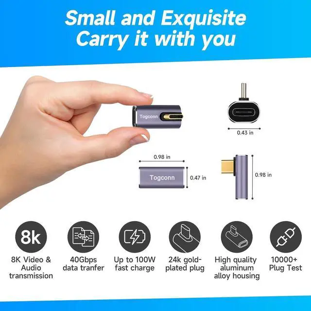 Alt view image 2 of 6 - 90 Degree Right Angle USB C Adapter (4 Pack) USB Type-C Male to Female Extender Connector 40Gbps 8K@60Hz Compatible with MacBook Pro/Air iPhone 15/15 Pro Max iPad Pro Tablet Phone More