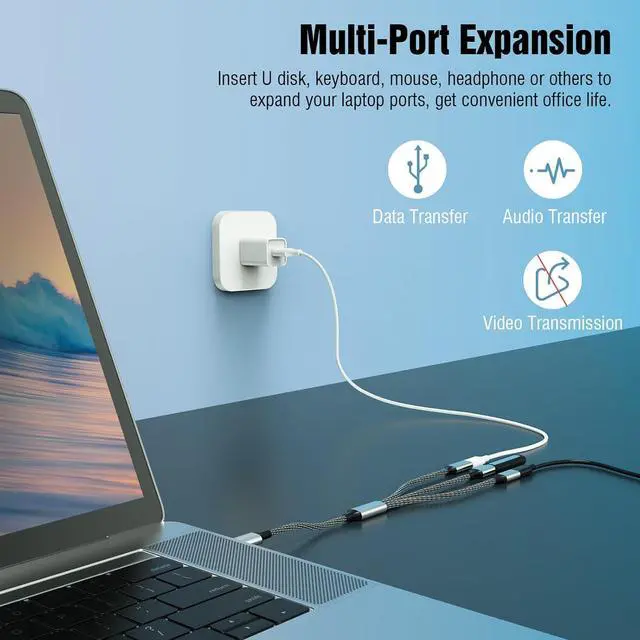Alt view image 3 of 7 - USB C Splitter Cable USB C Male to 3 USB C Female Adapter with Fast Charging Data Transfer 3 in 1 OTG Type C Cord Converter for iPhone 15/16/Pro/Pro Max/Plus iPad Pro/Air Mac Samsung