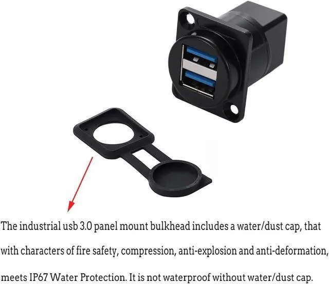 Alt view image 7 of 7 - PENGLIN 5PCS USB 3.0 Panel Mount Connector D-Type,Dual Ports USB 3.0 Female to Female Coupler,Solderless USB Pass Through Adapter with Waterproof Cap