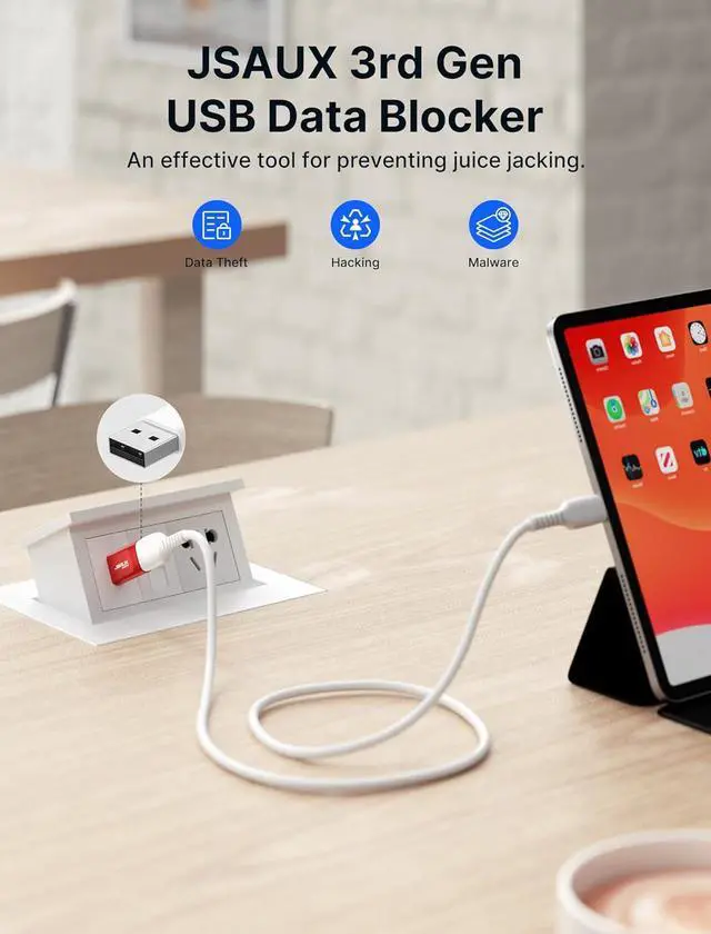 Alt view image 2 of 7 - USB Data Blocker (4-Pack) USB-A Defender Only for Quick Charge Protect Against Juice Jacking Refuse Hacking Provide Safe Charging- Red