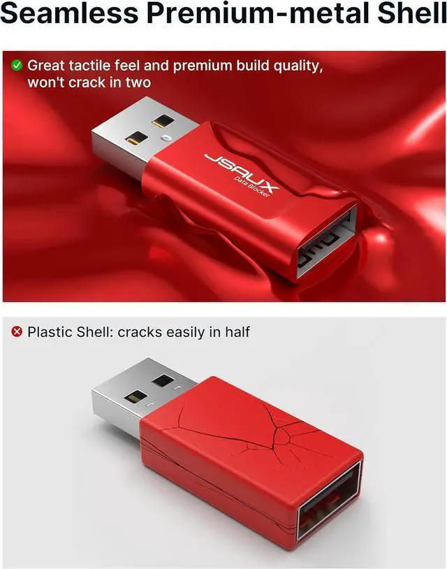 Alt view image 6 of 7 - USB Data Blocker (4-Pack) USB-A Defender Only for Quick Charge Protect Against Juice Jacking Refuse Hacking Provide Safe Charging- Red