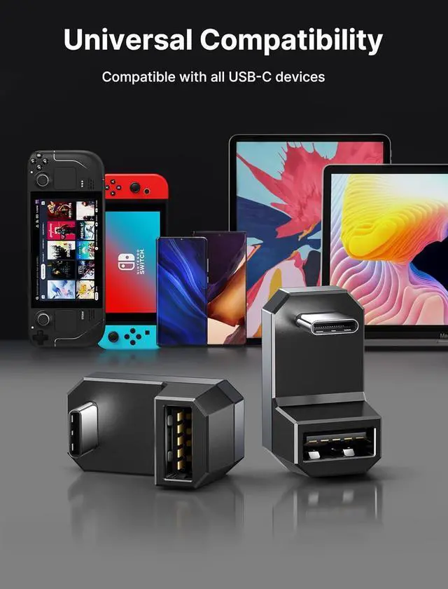 Alt view image 7 of 7 - 180° USB-C to USB Adapter 2 Pack 180 Degree Angle Type C Male to USB-A Female OTG Adapter Compatible with ROG Ally Steam Deck Switch Laptop Tablet Mobile Phone and More - Grey