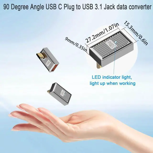 Alt view image 7 of 7 - 120W USB C to USB3.1 OTG 90° Angle Adapter 10Gbps USB C Male to USB3.1 Female Right Angle Data Connector Mech Style/Zn Alloy/LED for Phone Steam Deck Tablet Silver/Vertical Bend 2Pcs