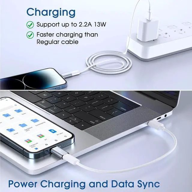 Alt view image 6 of 6 - USB C Type C to Lightning Adapter Cable [2 Pack] 1.8-2.2A 15W Fast Charging Support Data Sync Compatible for iPhone iPad iPod AirPods Not for Headphones/OTG Android with Anti-Lost Holder