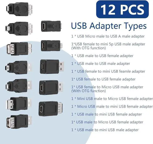 Alt view image 2 of 7 - 12PCS USB OTG Adapter Kit - Multiple USB2.0 Male to Female Adapter Micro USB Converter for Computer Tablet PC Mobile Phone