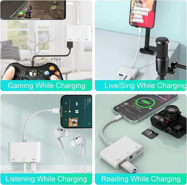 Alt view image 4 of 7 - 3-in-1 Lightning to 3.5mm Jack Headphone+Charge+Camera Adapter  MFi Certified USB to iPhone OTG Audio Aux Adapter Connect Flash Drive/Card Reader/Mouse/Keyboard/Earphone for iPhone 14 13 12 11