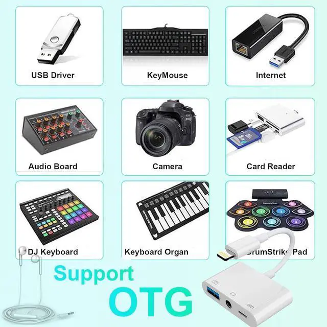 Alt view image 7 of 7 - 3-in-1 Lightning to 3.5mm Jack Headphone+Charge+Camera Adapter  MFi Certified USB to iPhone OTG Audio Aux Adapter Connect Flash Drive/Card Reader/Mouse/Keyboard/Earphone for iPhone 14 13 12 11