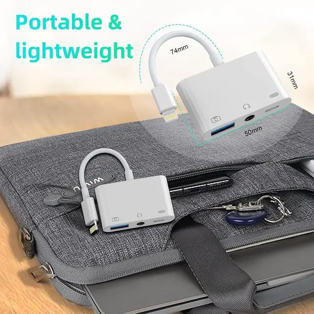 Alt view image 6 of 7 - 3-in-1 Lightning to 3.5mm Jack Headphone+Charge+Camera Adapter  MFi Certified USB to iPhone OTG Audio Aux Adapter Connect Flash Drive/Card Reader/Mouse/Keyboard/Earphone for iPhone 14 13 12 11