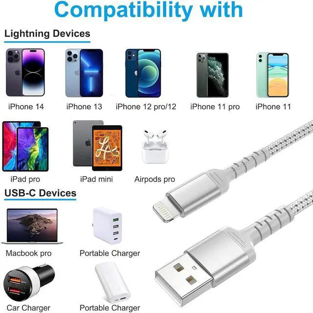 Alt view image 5 of 6 - 1.5ft iPhone Charging Cable Short 3-Pack Braided USB A to Lightning Cord CarPlay [MFi Certified] Compatible with Apple iPhone 14 13 12 11 Pro/Max/Mini Xs SE2 Short Lightning Cable for Car