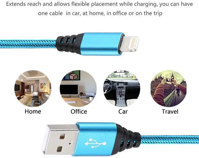Alt view image 5 of 7 - iPhone Charger 10FT 5Pack  MFi Certified Lightning Cable Fast Charging Nylon Braided USB-A to Lightning Compatible with iPhone 14/13 mini/14/13/12/11 Pro MAX/XR/XS/8/7/Plus/6S/SE/iPad